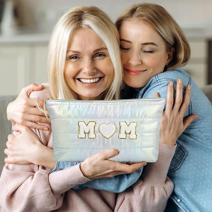 Hiroyuki 3pcs Iridescent Quilted Makeup Bag (ILOVEUMOM, cyan)