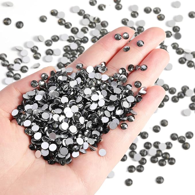 Beadsland Flatback Rhinestones Bulk,14400pcs Gray Rhinestones for Nails Crafts Clothes DIY Decoration, Black Diamond, SS10, 2.7-2.9mm