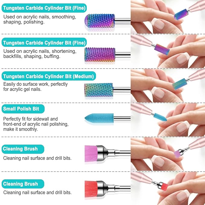 30Pcs Nail Drill Bits Set with Rhinestone Storage Box, 3/32 Inch Ceramic Diamond Carbide Nail Drill Bits for Acrylic Gel Polish, Cuticle Efile Remover for Manicure (Lake Blue)