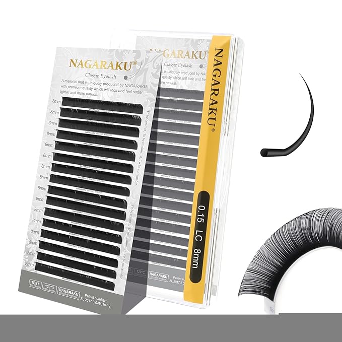 NAGARAKU Eyelash Extensions Individual Lashes Extensions Classic Lash Matte Black 16 Rows Soft Natural Matte Black Professional Beauty Salon Lashes Supplies - 0.15LC 8mm