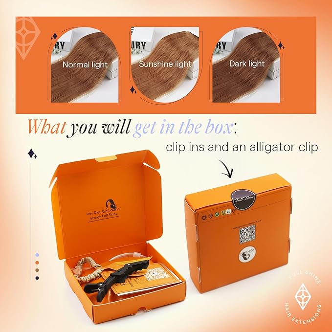 Full Shine Auburn Hair Extensions Clip in Human Hair 150 G Auburn Brown Thick Clip in Hair Extensions Triple Weft Remy Human Hair for Volume 20 Inch 7 Pcs