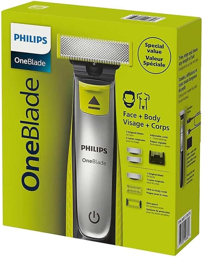 Philips Shaver OneBlade Face+Body, Trims, Edges, and Shaves Any Length, Bonus Blade Included, QP2834/60
