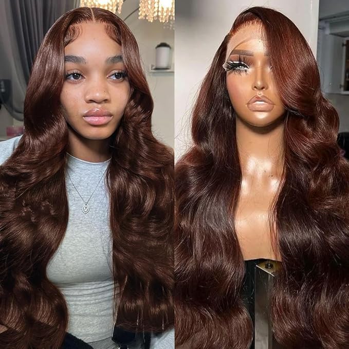 Azkiu Brown Body Wave Lace Front Wigs Human Hair Wigs HD Lace Front Wig Human Hair Pre Plucked with Baby Hair 150 Density Brazilian Virgin Transparent Lace Front Wig Colored (22 Inch)