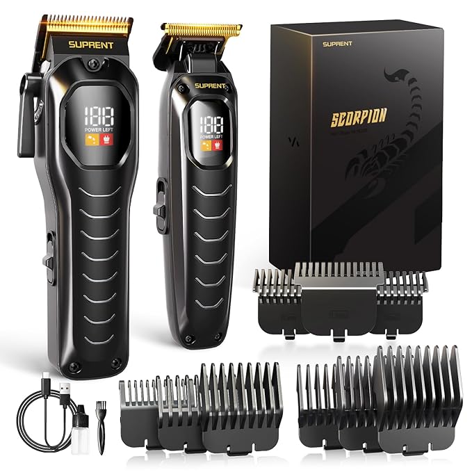 SUPRENT Cordless Hair Clippers for Men - Professional Hair Clipper & Trimmer Set, Wireless Hair Cutting Kit for Family, Rechargeable Cordless Hair & Beard Trimming Set for Men with LED Display