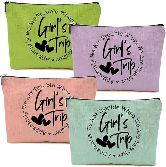 4Pcs Girls Trip Gifts Favors, Girls Weekend Gifts Makeup Bag, Vegas Gifts Weekend Bag 2025 End of Year Vacation Cosmetic Bag, Friendship Gifts for Women Friend, 2025 Vegas Souvenir Gifts Toiletry Bag