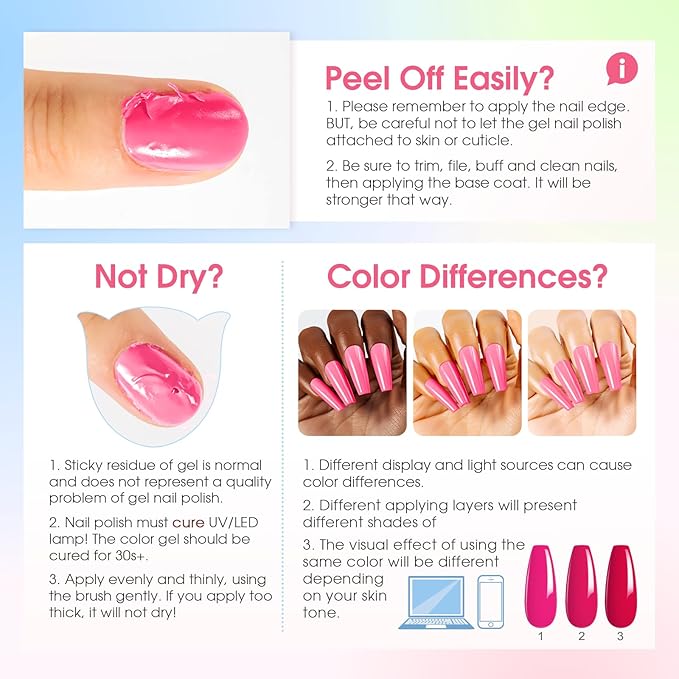 ROSALIND 100PCS Gel Nail Polish Set, 92 PCS Colors Gel Polish Set with 8 Bottles of Base and Glossy Matte Top Coat Starter Nail Set Suitable for All Seasons Gift for Women