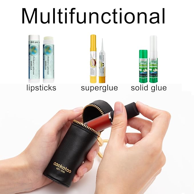 Cockatoo Nappa Leaeher Zipper Lipstick Case with Keychain Chapstick Holder Keyring (LEMON BUTTER)