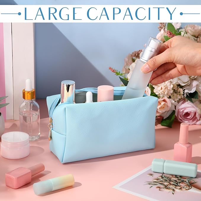 Sanwuta 9 Pcs Preppy Makeup Bag PU Leather Cosmetic Bag Makeup Pouch Plain Waterproof Toiletry Organizers for Traveling Preppy Travel Purse End of the Year Teacher Gifts Bulk(Macaron Colors)