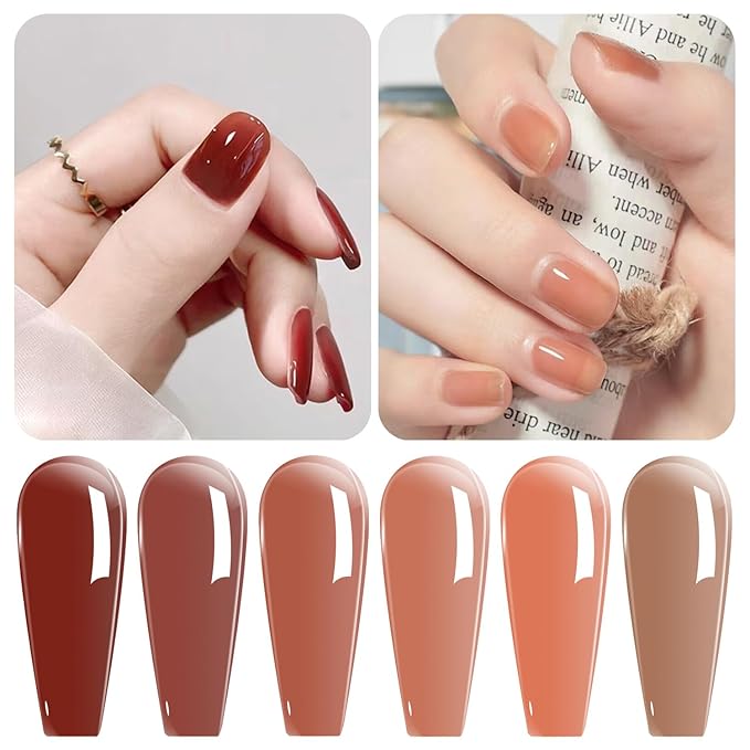 Vishine Jelly UV LED Gel Nail Polish Sets 6 Colors Transparent Red Pink Nude Brown Skin Color Soak Off Gel Polish Long Lasting Gift Set C007