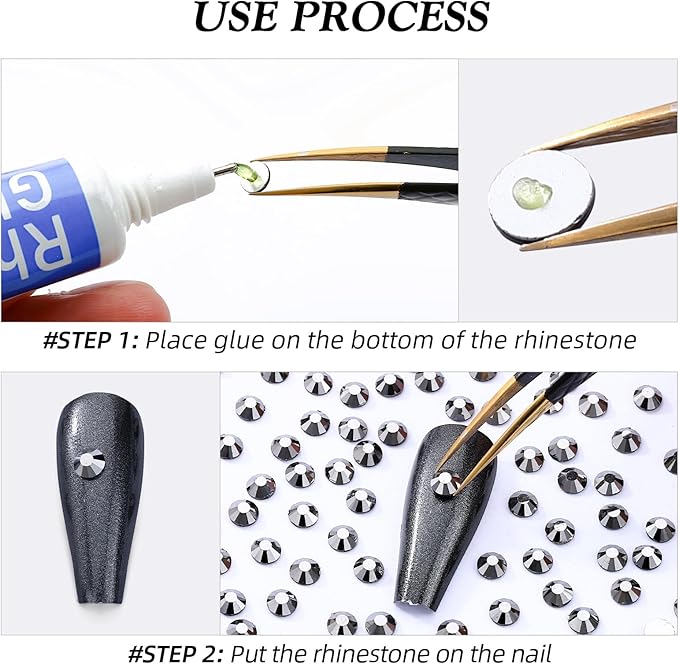 Black Hematite Flatback Rhinestones, Glass Rhinestones for Nail Art and Craft, Glue Fix, Loose Crystal Gemstones(Black Hematite, SS6, 1440pcs, 1.9-2.0mm)