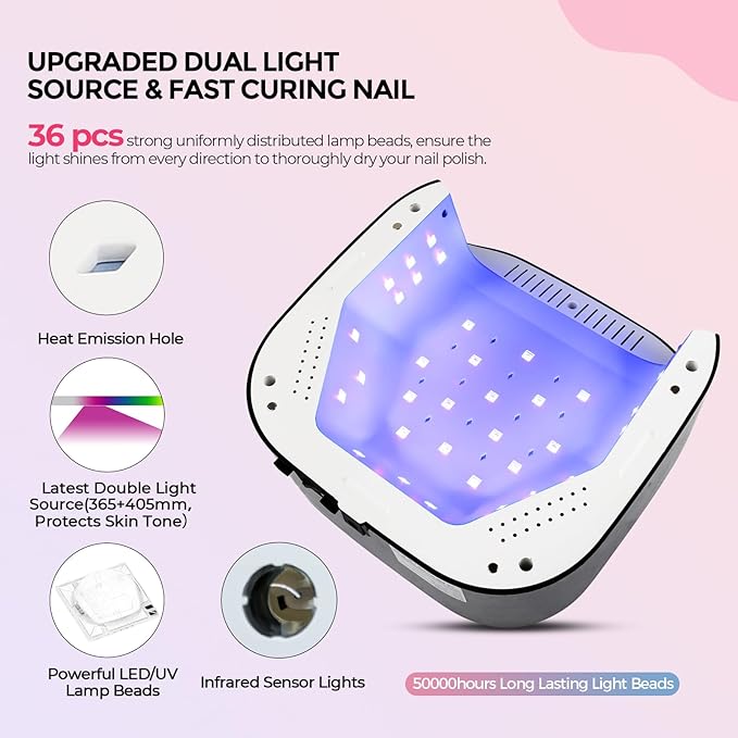 Lavinda UV LED Nail Lamp, 54W UV Nail Light for Gel Polish Acrylic Nails, Professional Gel Nail Lamp with Auto Sensor Fast Curing Nail Dryer 4 Timer Settings Nail Art Tools for Salon Home Use