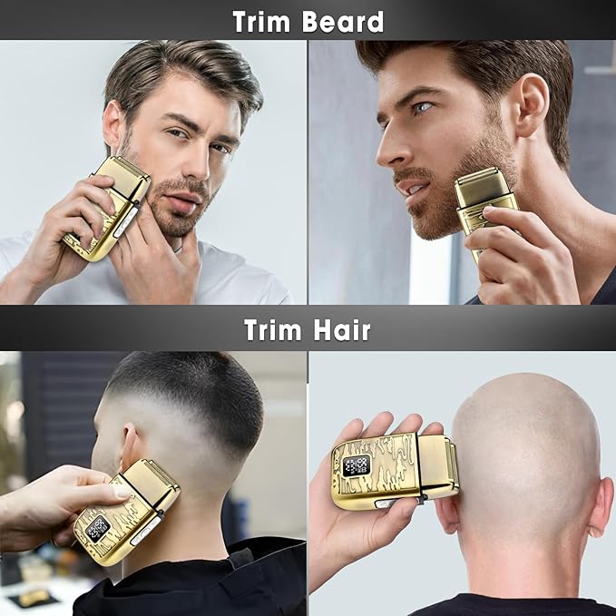 Electric Shavers for Men,3-Speeds Electric Razor,Head Shavers for Bald Men,Double Foil Beard Trimmer,Barber Supplies Waterproof Shaver, Gifts (Bronze-1)