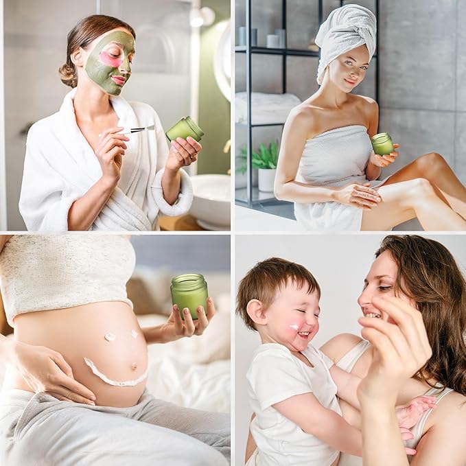 Norme 96 Pcs 4 oz Glass Jars with Lids Leakproof Round Airtight Jars Pea Green Empty Cosmetic Jars with Inner Liners Lid for Storing Lotions Powder Ointments Candle Making