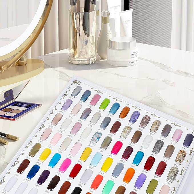 216 Colors Nail Display Chart, Nail Gel Polish Organizer Color Card with 240 False Nail Tips, Nail Color Display Book Chart Salon Nail Supplies Sample Chart Tool Set Nail Swatch (Gold, 1 Pack)