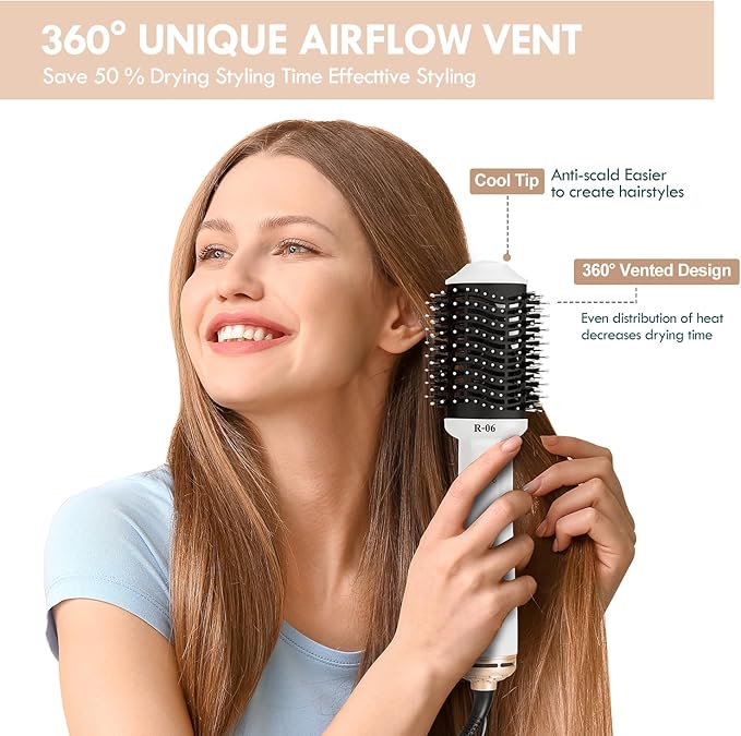 Hair Dryer Brush Blow Dryer Brush in One, 4 in 1 Hair Dryer and Styler Volumizer with Oval Barrel, Professional Salon Hot Air Brush for All Hair Types, Bright White