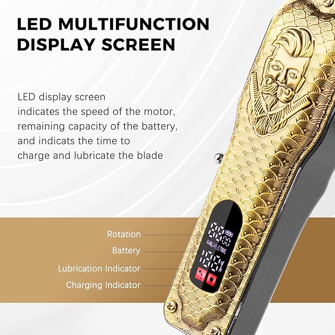 ENSSU Professional Hair Clippers for Men, Cordless Barber Clippers with Adjustable Precision Blades, LED Display, and 180-Minutes Runtime for Professional Barbers & Home Haircutting