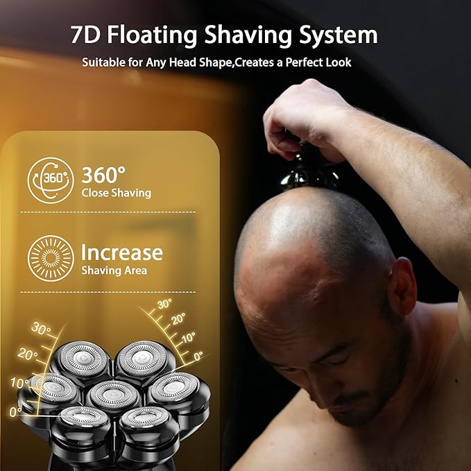 Head Shavers for Bald Men, Wyklaus Detachable Head Shavers 5-in-1 Electric Razor IPX7 Waterproof Dry Wet Shaving for Men Women,7D Rotary Shaver Grooming Kit with LED Display, USB Rechargeable