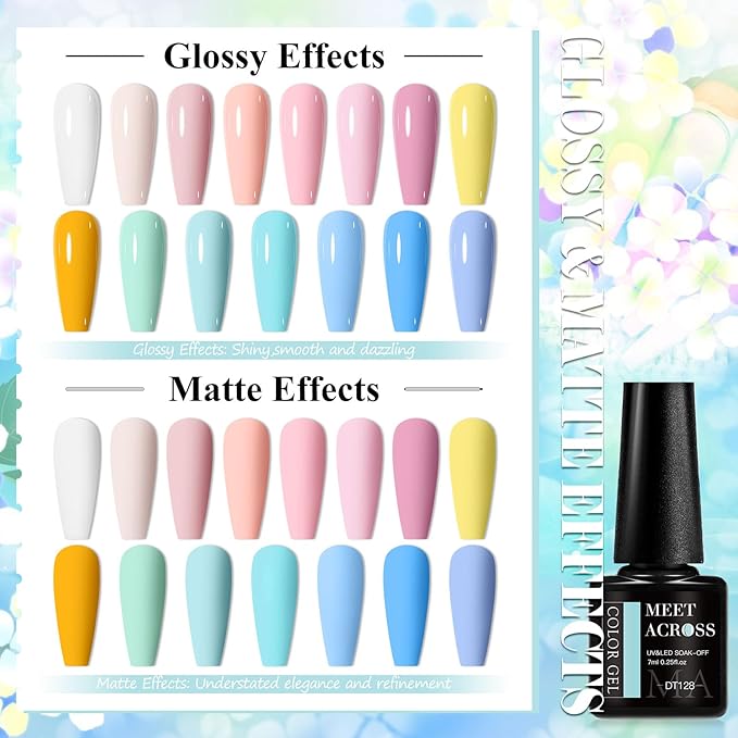 MEET ACROSS Pale Gel Nail Polish Set 18PCS Nude Gel Polish Kit 15 Colors Macaron Nail Polish Peach Pink Orange Blue Gel Polish Set Spring Summer Gifts for Women