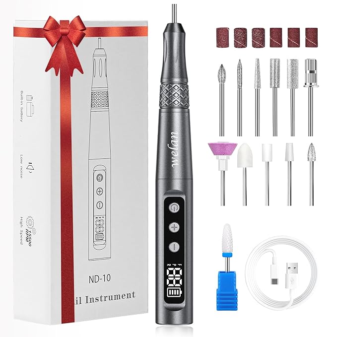 Electric Nail Drill Professional, Electric Nail File, 35000RPM Cordless Nail Drill, Portable Nail File Machine for Acrylic and Gel Nail with Manicure and Polishing Tool Set