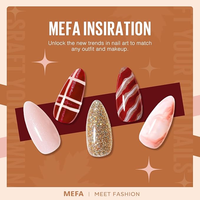 MEFA Gel Nail Polish Set, 12 Colors Champagne Gold Glitter Gel Polish Set Burgundy Red Nail Polish Soak Off Dark Red Brown Shimmer Nude Pink Gifts for Women Girl DIY Salon Home Manicure