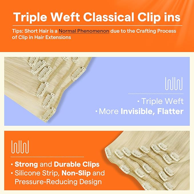 Full Shine Blonde Clip in Extensions 22 Inch Invisible Clip in Hair Extensions for Women Triple Weft Blonde Hair Extensions Clip ins Soft Straight Remy Hair 7 Pcs 120 G