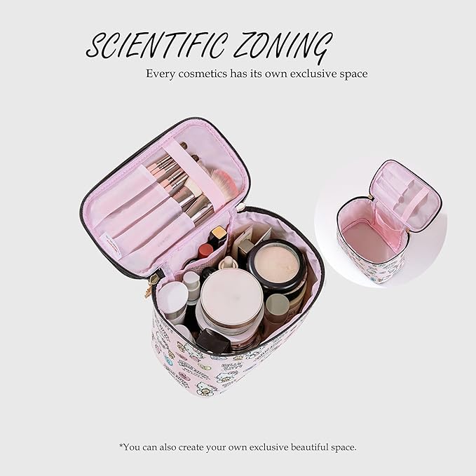 AmBealla Cosmetic Bag Large Makeup Bags Pink Travel Case with Makeup Brush Holder，2PCS Cosmetic Organizer for Women, Toiletry Storage Bag for Skincare & Beauty Tools Sweet Cute for Girls