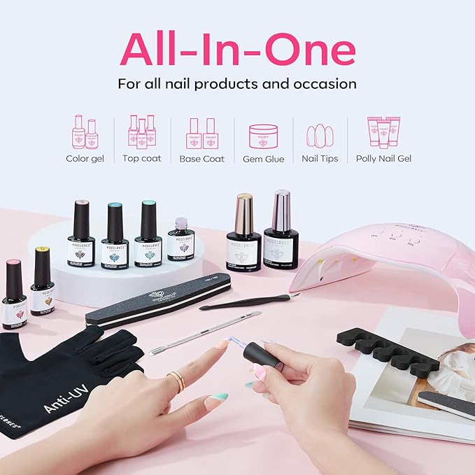 modelones Gel UV LED Nail Lamp with UV Gloves and Color Changing Gel Nail Polish - 6 Colors 10ml Pink Glitter Blue Purple Orange Mood Temperature Change Gel Polish Set Summer Soak Off Nail Polish DIY