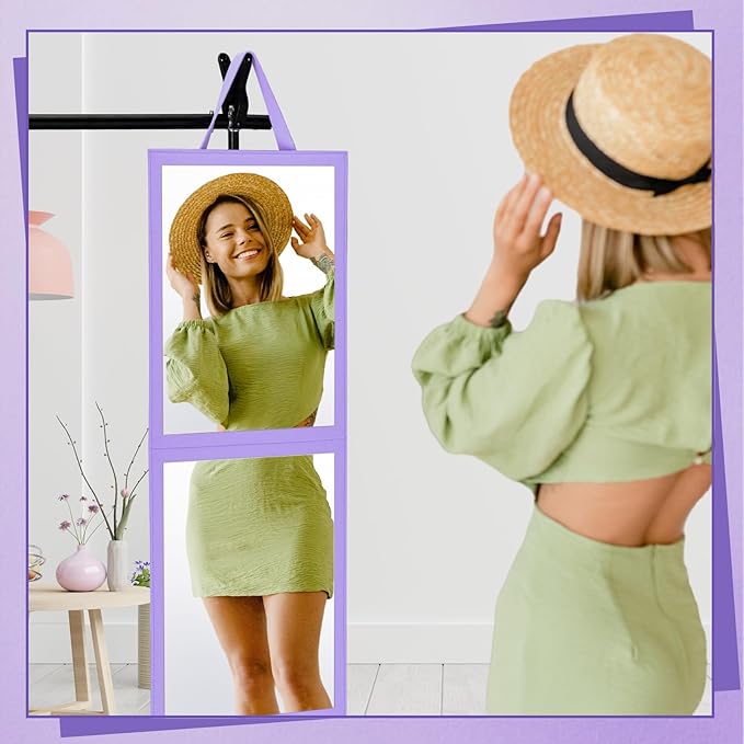 Travel Hanging Mirror 33.5 x 13.4 Inch Dance Bag Mirror Backstage Foldable Hanging Christmas for Gifts Dance Bag Dancers Artists Aestheticians Home Spa Events(Purple)