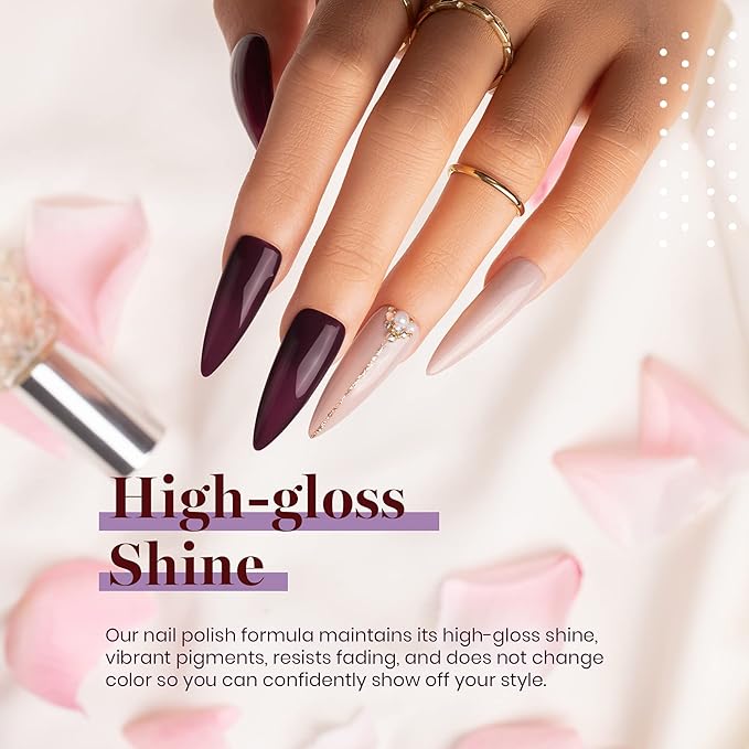 Beetles Purple Gel Nail Polish Set, Dark Purple Grape Rose Petals Color Soak Off UV Light Cure Gel Polish Nail Art Design Gifts for Women