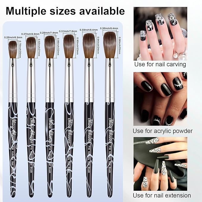 Acrylic Nail Art Brush Size 18, 100% Pure Kolinsky Hair Oval Nail Brush for Acrylic Application, Professional Nail Extension Manicure Tool Striping Nail Drawing Pen for DIY Home Salon