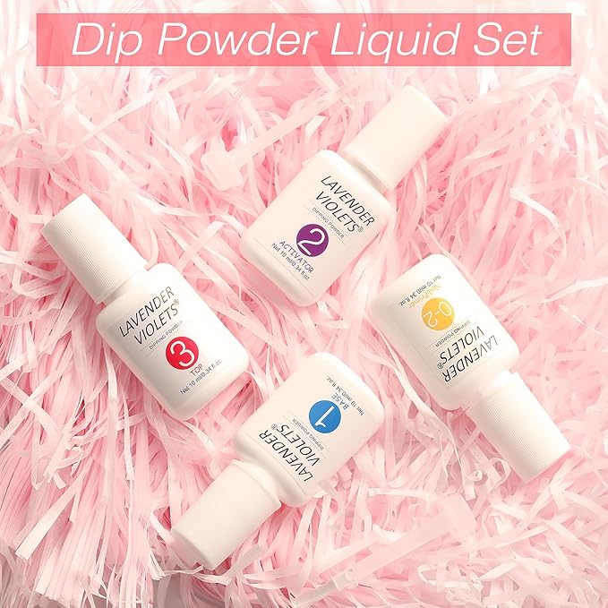 Lavender Violets Dip Powder Liquid Set with Nail Primer, Activator, Base and Top Coat Long Lasting for Dip Powder Nail Kit J781