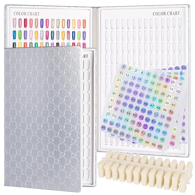 Acycion2A 308 nail display chart with 360 false nail tips (Silver)