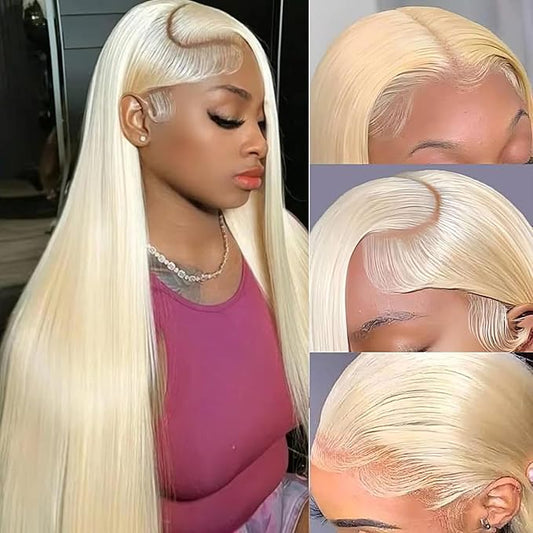613 Lace Front Wig Human Hair 13x6 HD Transparent Blonde Lace Front Wigs Human Hair Pre Plucked With Baby Hair 613 HD Lace Frontal Wig 180% Density Straight Lace Frontal Wig Human Hair 24 Inch