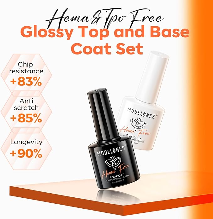 modelones Hema-Free Gel Base and Top Coat Set 2 Pcs & 48W U V LED Nail Lamp, Gooseneck U V Lamp