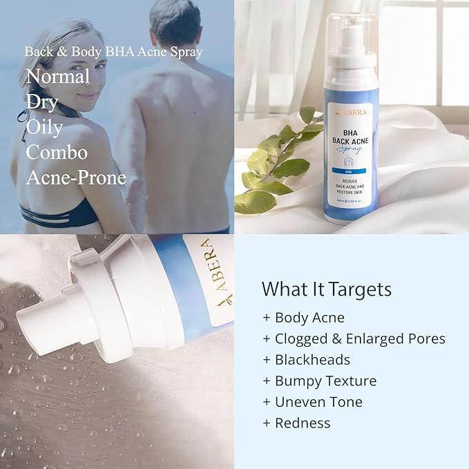 ABERA Folliculitis, BHA Shower Gel, High-Performance Folliculitis Body Wash, Wild Bitter Melon Extract, Reduces Back Acne & Hyperkeratosis,10,14 fl oz (3 Boxes + BHA Back Acne Spray)