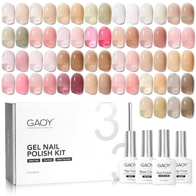 GAOY Jelly Gel Nail Polish Kit, 33Pcs Sheer Pink Gel Polish Set with Glossy & Matte Top Coat and Base Coat for Nail Art DIY at Home, Mint Jelly