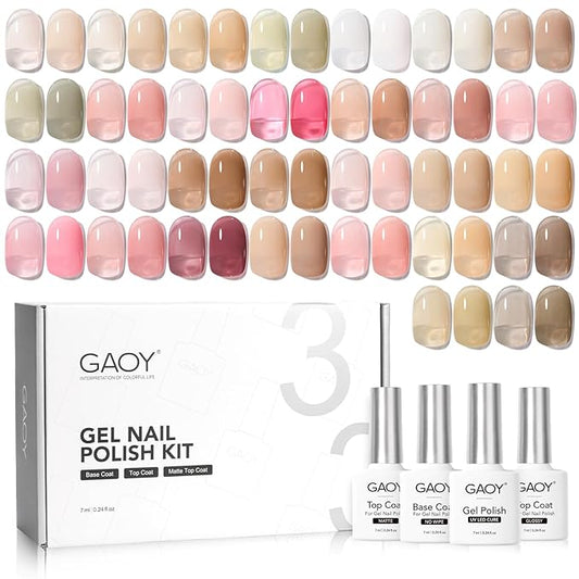 GAOY Jelly Gel Nail Polish Kit, 33Pcs Sheer Pink Gel Polish Set with Glossy & Matte Top Coat and Base Coat for Nail Art DIY at Home, Mint Jelly