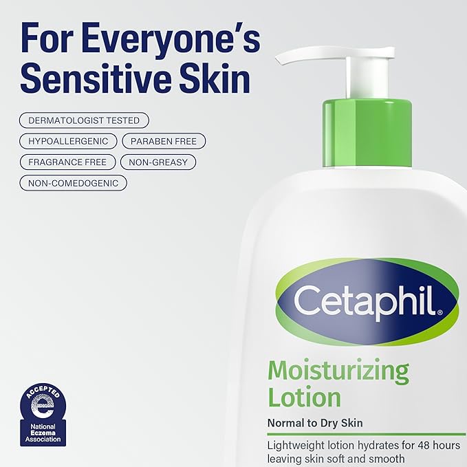 Cetaphil Face & Body Moisturizer, Hydrating Moisturizing Lotion for All Skin Types, Suitable for Sensitive Skin, NEW 20 oz, Fragrance Free, Hypoallergenic, Non-Comedogenic
