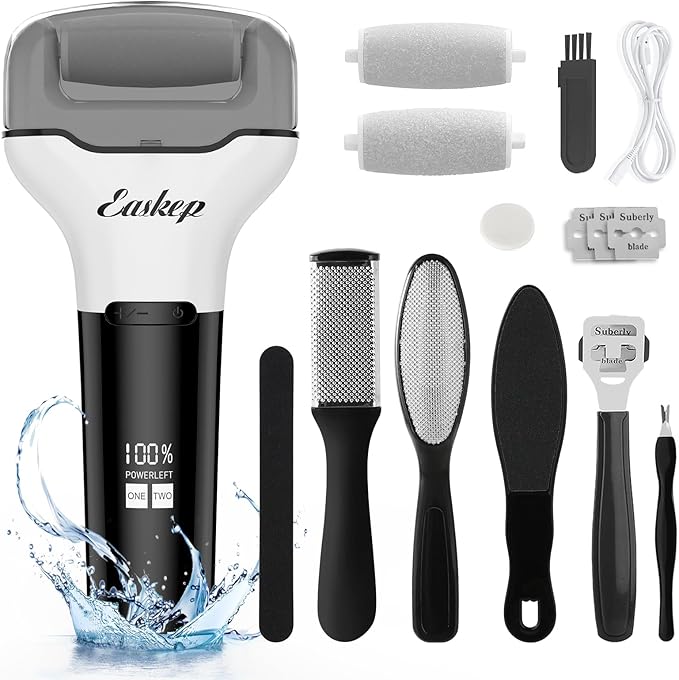 Electric Foot Callus Remover Easkep Rechargeable Portable Electronic Foot File Pedicure Tools, Waterproof 16 in 1 Callus Remover Kit, Professional Pedicure Kit for Dead Hard Cracked Dry Skin (Black)