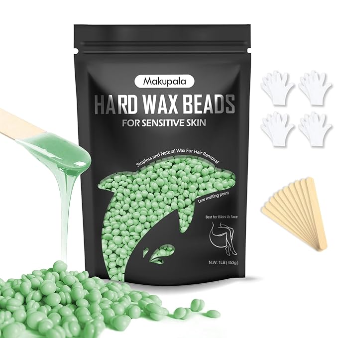 Hard Wax Beads, 1lb Unscented Stripless Wax Beans for Brazilian Waxing, Bikini, Body, Back, Chest, Leg, Armpit, Face, Wax Beads for Sensitive Skin Coarse Hair Removal from Root Women Men