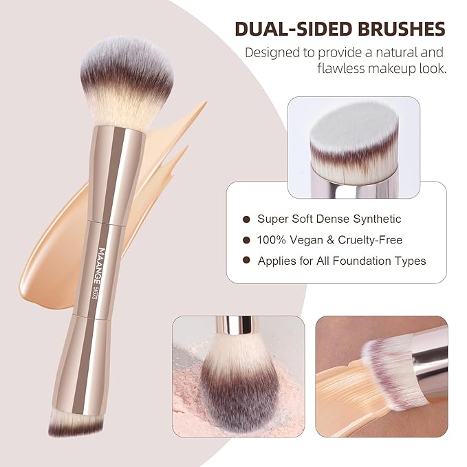MAANGE 20 PCS Foundation Makeup Brush Set, Double-ended Kabuki Contour Brush for Liquid Powder Concealer Blending Blush Face Makeup Tools (Gold)