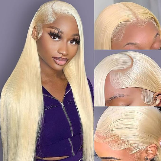 26 Inch 613 Lace Front Wig Human Hair Blonde 13X6 HD Transparent Lace Front Wigs Human Hair 180% Density Blonde Glueless Wigs Human Hair 613 HD Straight Lace Frontal Wigs Human Hair Pre Plucked