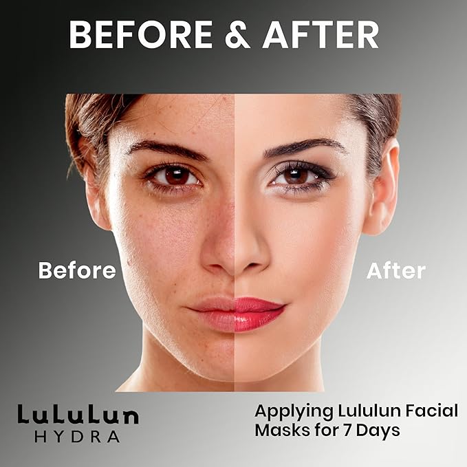 Lululun 21EA Black Facial Sheet Mask, Hydrating & Moisturizing Face Masks with Smoothing Organic Extracts, Japanese Daily Skincare for Dry Skin, Hydra F