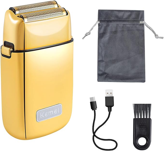 KEMEI Electric Razors for Men, Professional Cordless All Metal Electric Razor, Lithium Titanium Razors, USB Rechargeable Facial Beard Trimmer,Golden (TX1 Gold)