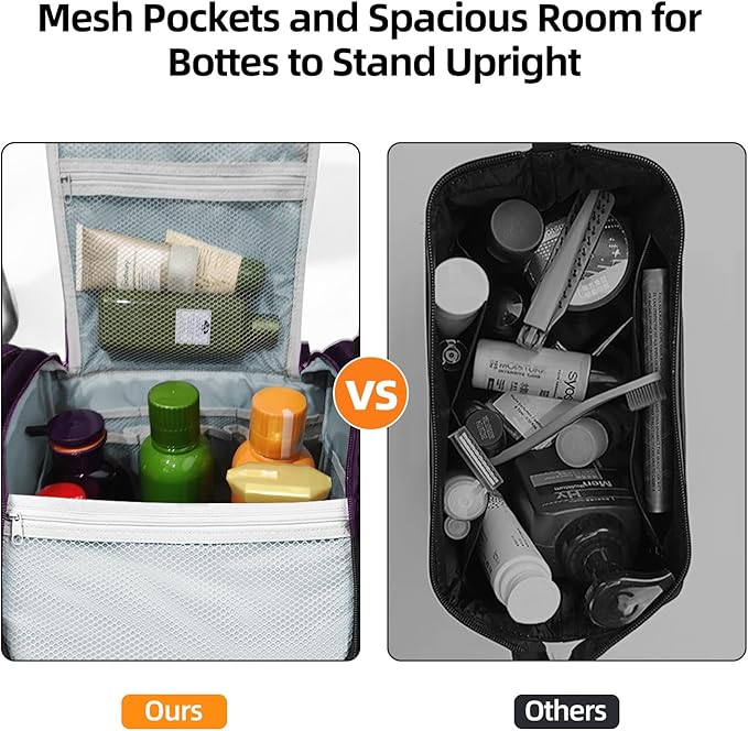 Buruis Extra Large Capacity Toiletry Bag for Women and Men, Hanging Toiletry Organizer Cosmetics Makeup Bag, Water-resistant Dopp Kit for Full Sized Toiletries, Travel Essentials (Purple)