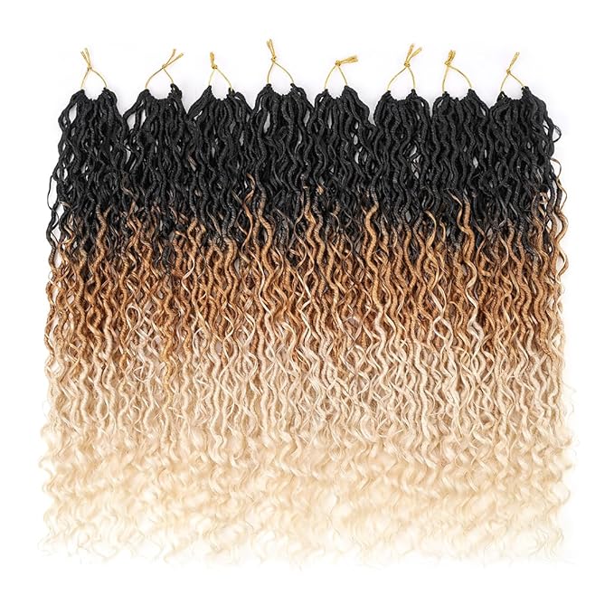 Aipin New Goddess Locs Crochet Hair 22 Inch Boho River Locs Hippie Locs Wavy Crochet With Curly Hair In Middle And Ends Braids Hair Extensions (8Packs,22 inch, T1B/27/613)