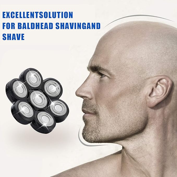 7 Head Shaver Replacement Razor Heads for Many Brands Bald Men's Electric Foil Shaver Replacement,Universal Shaver Replacement Blades for Electric Razor for Men Bald and Face (Black 7 Head/2PCS)
