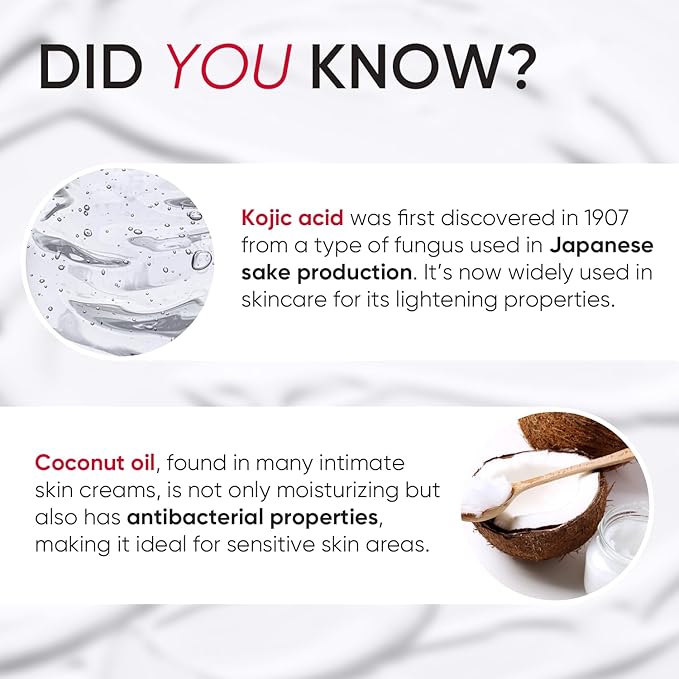 Premium Intimate Skin Lightening Cream - All Natural Formula for whitening Sensitive Areas - Natural Dark Spot Corrector for Private Parts, Underarm, Elbow, Knees - 3% Kojic Acid (2oz)