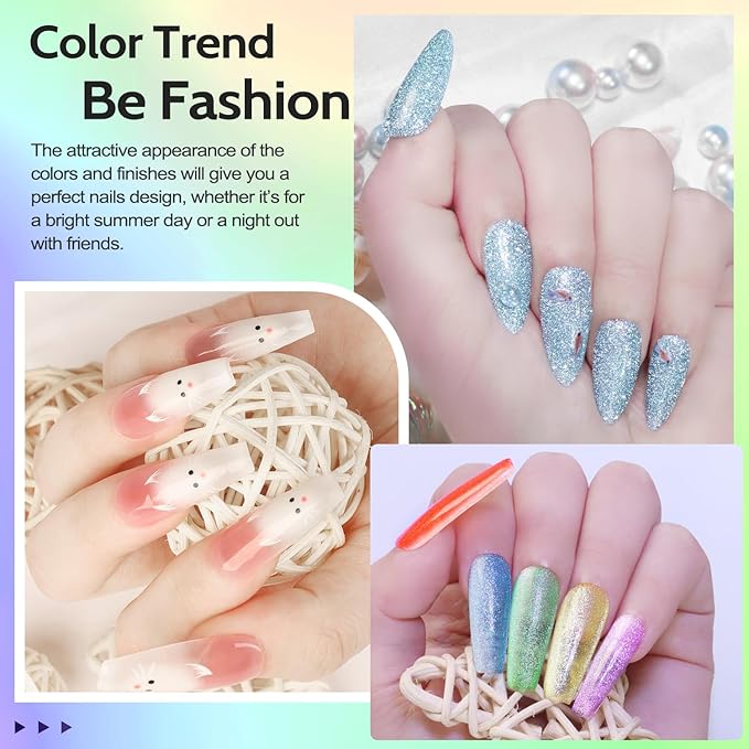 Lavender Violets 49 PCS Cat Eye Gel Nail Polish Set,Solid/Glittery/Nude Pink Jelly Nail Polish Gel/9D Holographic Magnetic Gel Nail Polish Gel Kit with Nail Primer,Base,Glossy,Matte Top Coat A901