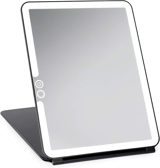 Eclipse LED Lighted Travel Vanity Makeup Mirror | 3 Colour Light, Compact, Portable, Lighted, Rechargeable, Illuminated Mirror | Perfect for Travel, Makeup & Beauty Needs | Matte Black